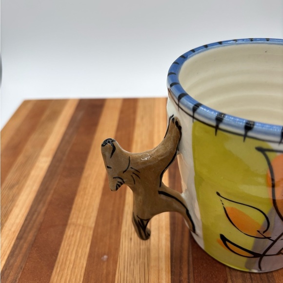 PARKER KUHNS ART POTTERY ECCLETIC COFFEE MUG DOGGIE HANDLE LEAF DESIGN SIGNED - Picture 5 of 9